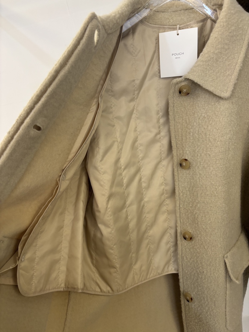 POUCH東大門㊣代購女裝新款人氣熱賣25秋冬中長款大衣可拆卸羊駝POUCH中長款大衣