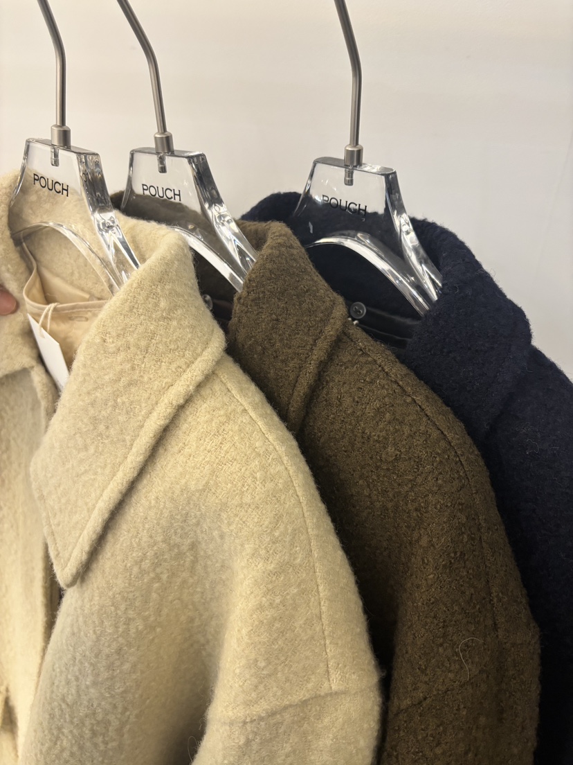 POUCH東大門㊣代購女裝新款人氣熱賣25秋冬中長款大衣可拆卸羊駝POUCH中長款大衣