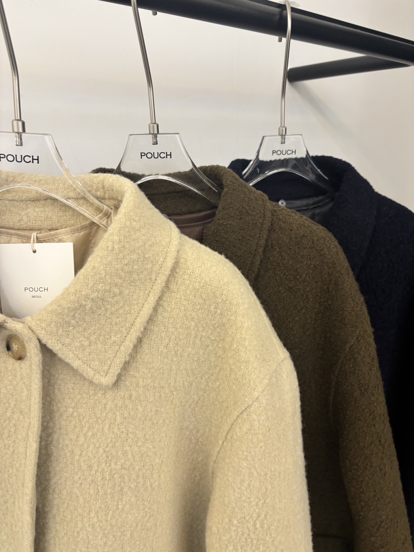 POUCH東大門㊣代購女裝新款人氣熱賣25秋冬中長款大衣可拆卸羊駝POUCH中長款大衣
