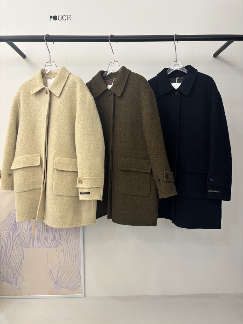 POUCH東大門㊣代購女裝新款人氣熱賣25秋冬中長款大衣可拆卸羊駝POUCH中長款大衣