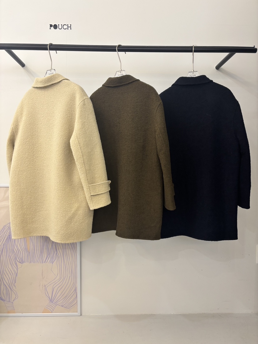 POUCH東大門㊣代購女裝新款人氣熱賣25秋冬中長款大衣可拆卸羊駝POUCH中長款大衣