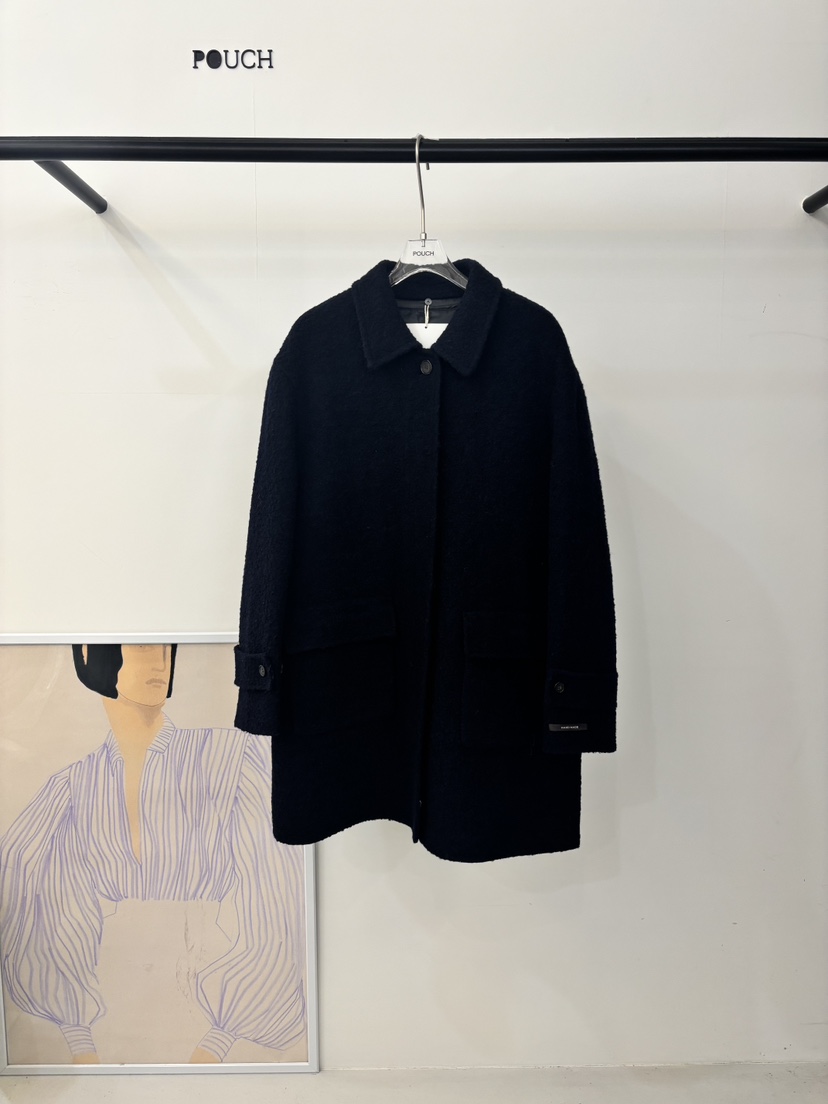 POUCH東大門㊣代購女裝新款人氣熱賣25秋冬中長款大衣可拆卸羊駝POUCH中長款大衣圖色3