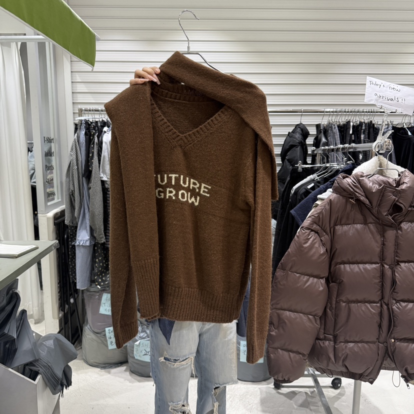 BRICKLANE韓國直郵㊣女裝新品真品職業25秋冬時尚針織衫含圍巾BRICKLANE針織衫圖色3