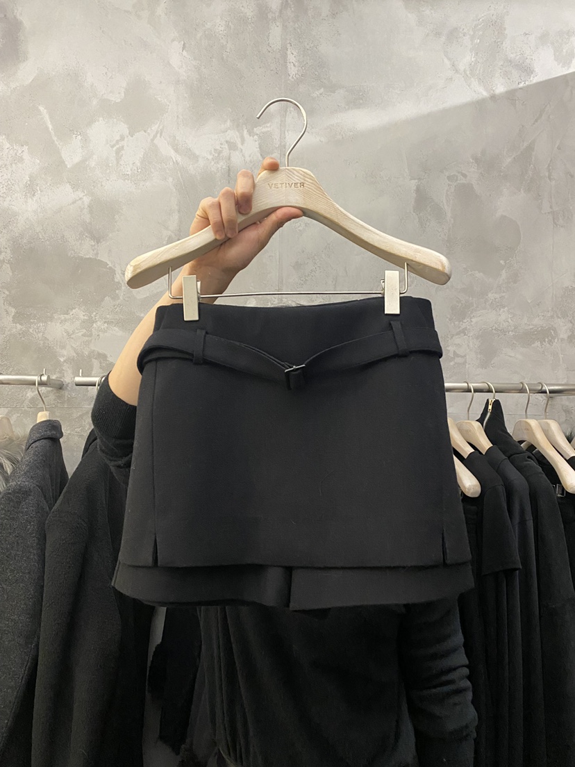 THE VETIVER-A韓國直郵㊣女士新品人氣25秋冬時尚裙褲含腰帶VETIVER裙褲圖色2黑色