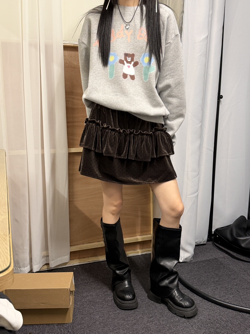 MORE THAN-P東大門㊣直郵女裝新品25秋冬真品推薦短裙天鵝絨MORE THAN短裙