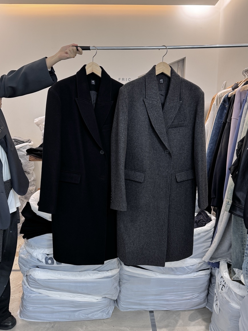 FRIC韓國直郵㊣女士新品休閑25秋冬職業時尚中長款大衣羊毛FRIC中長款大衣