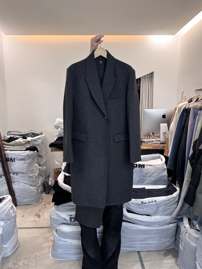 FRIC韓國直郵㊣女士新品休閑25秋冬職業時尚中長款大衣羊毛FRIC中長款大衣