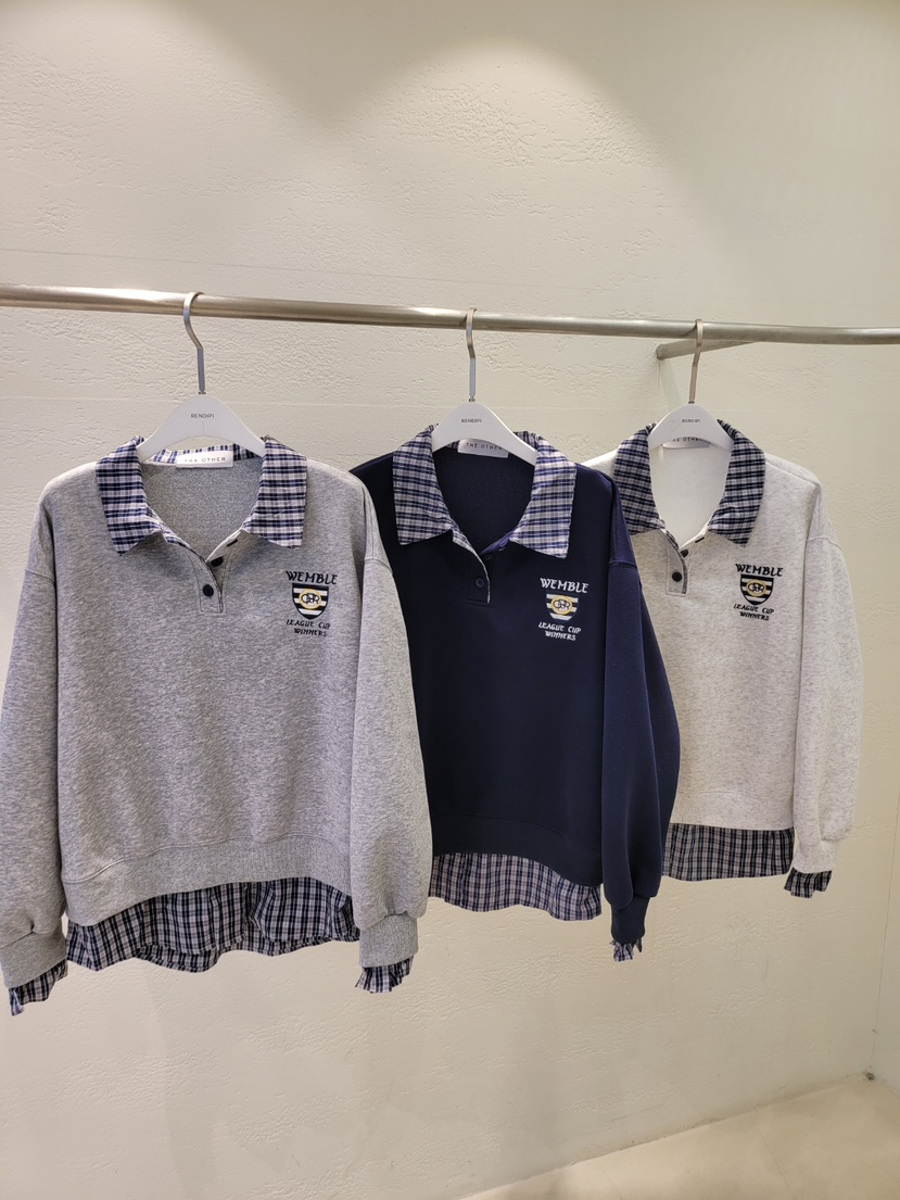 THE OTHER東大門㊣代購女裝新品熱賣休閑推薦衛衣假兩件格紋THE OTHER衛衣