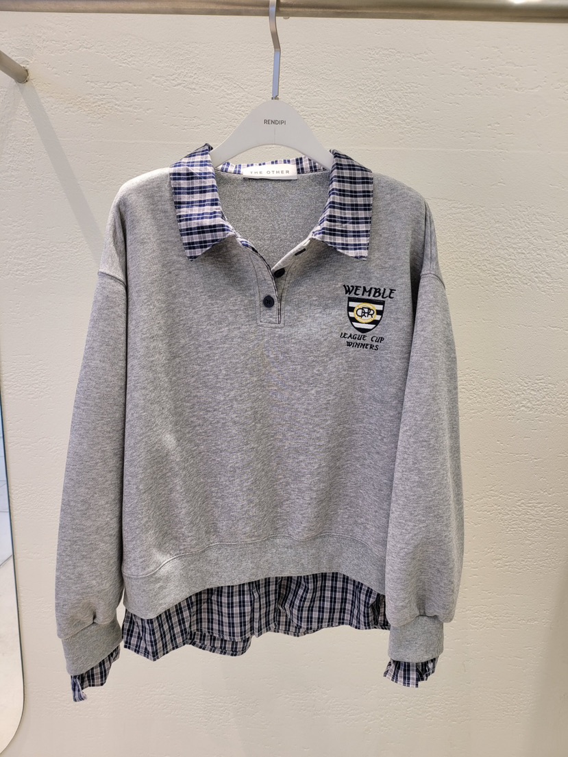 THE OTHER東大門㊣代購女裝新品熱賣休閑推薦衛衣假兩件格紋THE OTHER衛衣