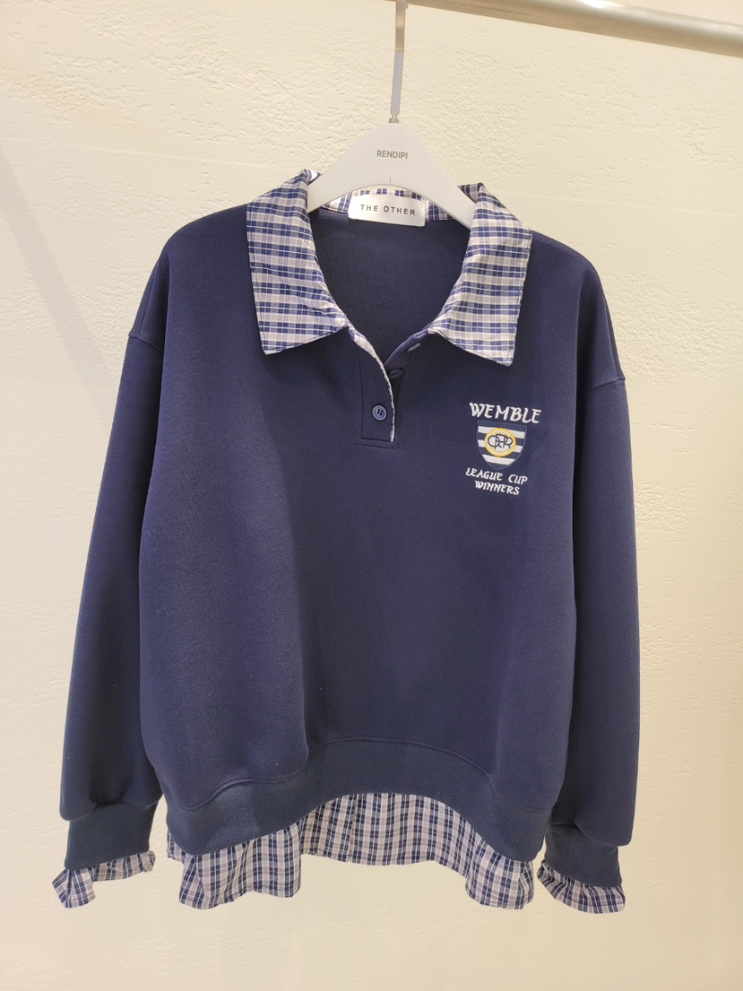 THE OTHER東大門㊣代購女裝新品熱賣休閑推薦衛衣假兩件格紋THE OTHER衛衣圖色2