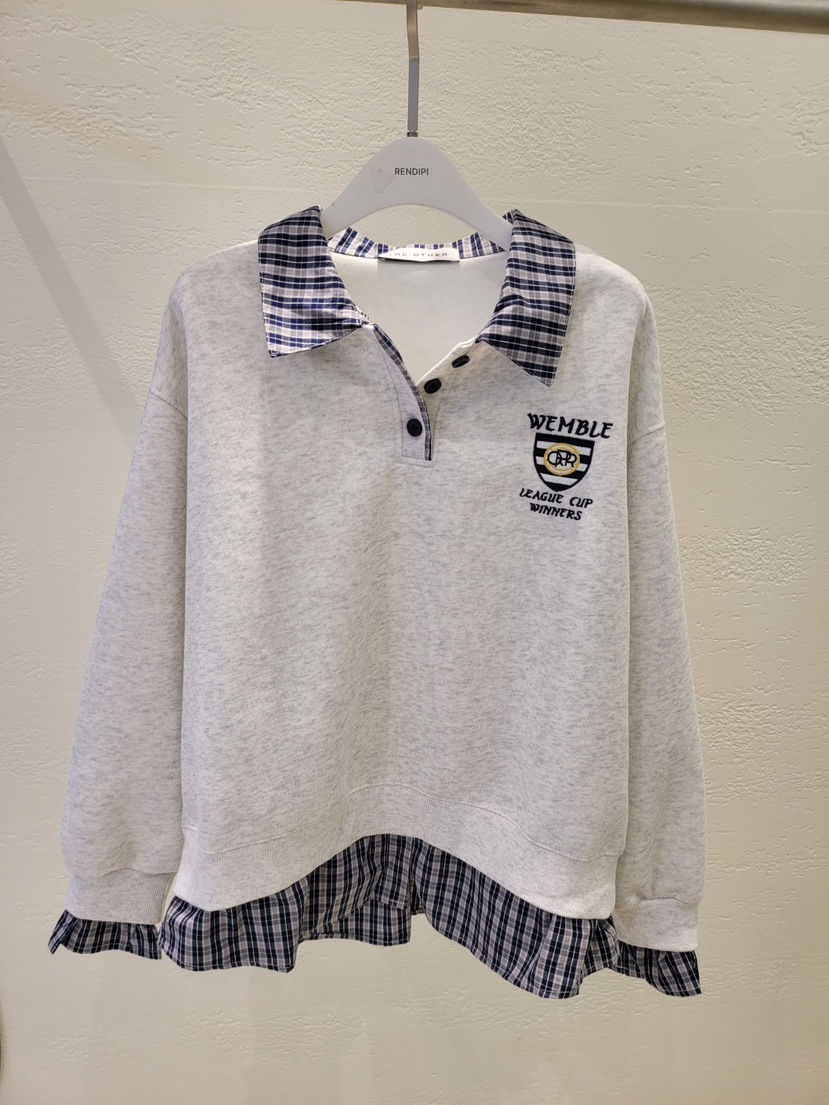 THE OTHER東大門㊣代購女裝新品熱賣休閑推薦衛衣假兩件格紋THE OTHER衛衣圖色3