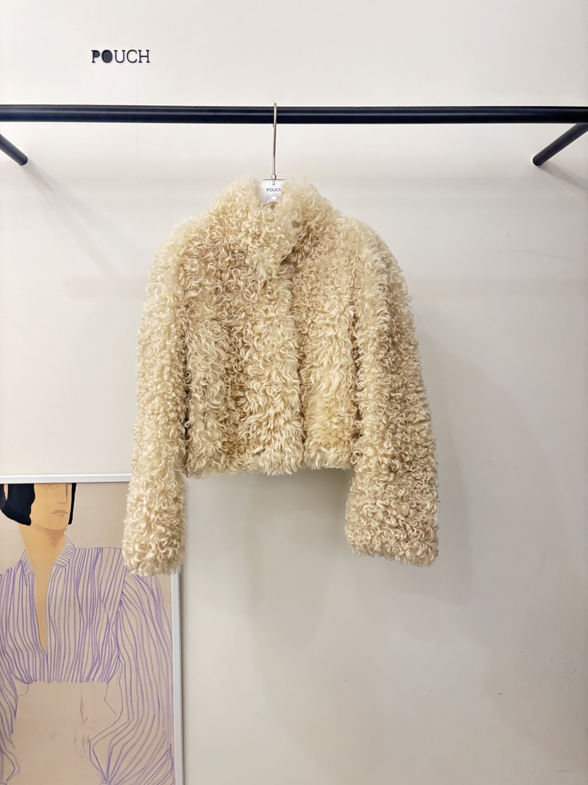 POUCH東大門㊣直郵女裝新款真品推薦職業休閑時尚短款大衣羊皮POUCH短款大衣