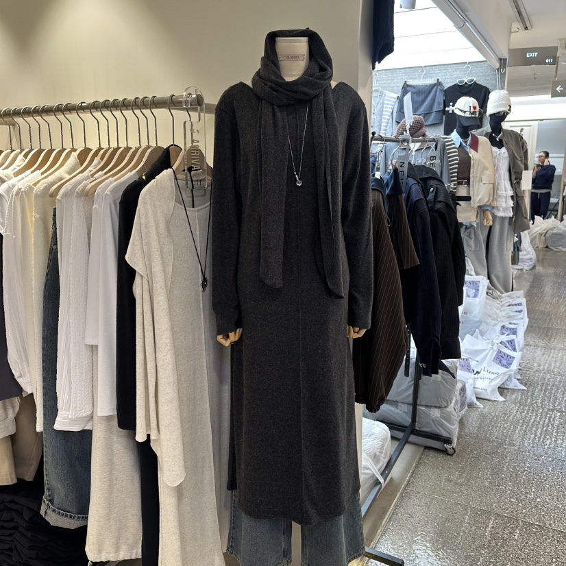 LIL東大門㊣直郵女士新款時尚人氣熱賣連衣裙不含配飾含圍巾LIL連衣裙圖色3墨色