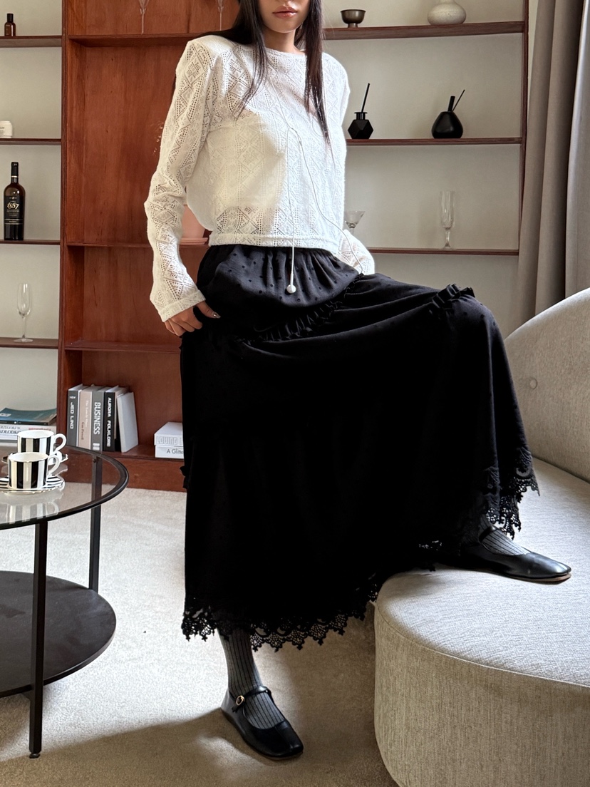 TRIPLE SEVEN東大門㊣實拍女裝新款時尚人氣真品長裙圓點褶邊TRIPLE SEVEN長裙