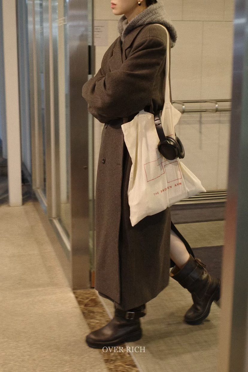 OVER RICH東大門㊣代購女士新品人氣推薦真品熱賣中長款大衣OVER RICH中長款大衣