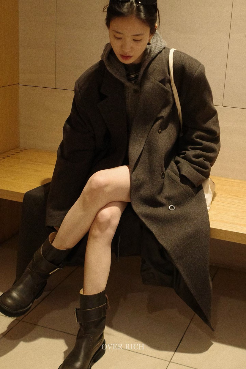 OVER RICH東大門㊣代購女士新品人氣推薦真品熱賣中長款大衣OVER RICH中長款大衣