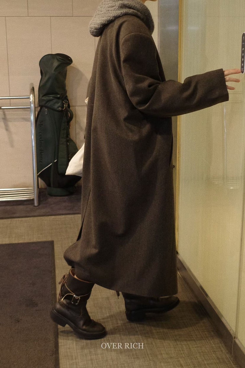 OVER RICH東大門㊣代購女士新品人氣推薦真品熱賣中長款大衣OVER RICH中長款大衣