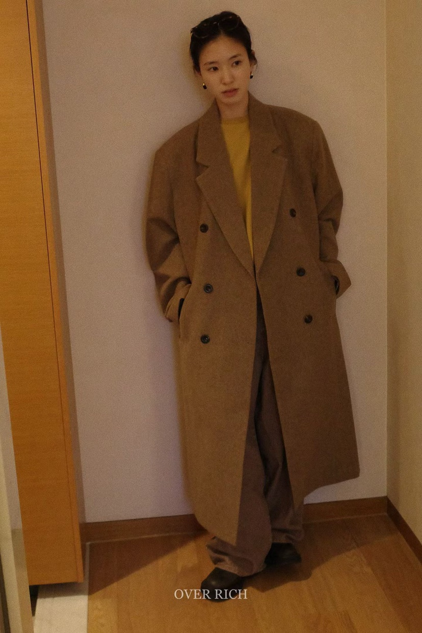 OVER RICH東大門㊣代購女士新品人氣推薦真品熱賣中長款大衣OVER RICH中長款大衣