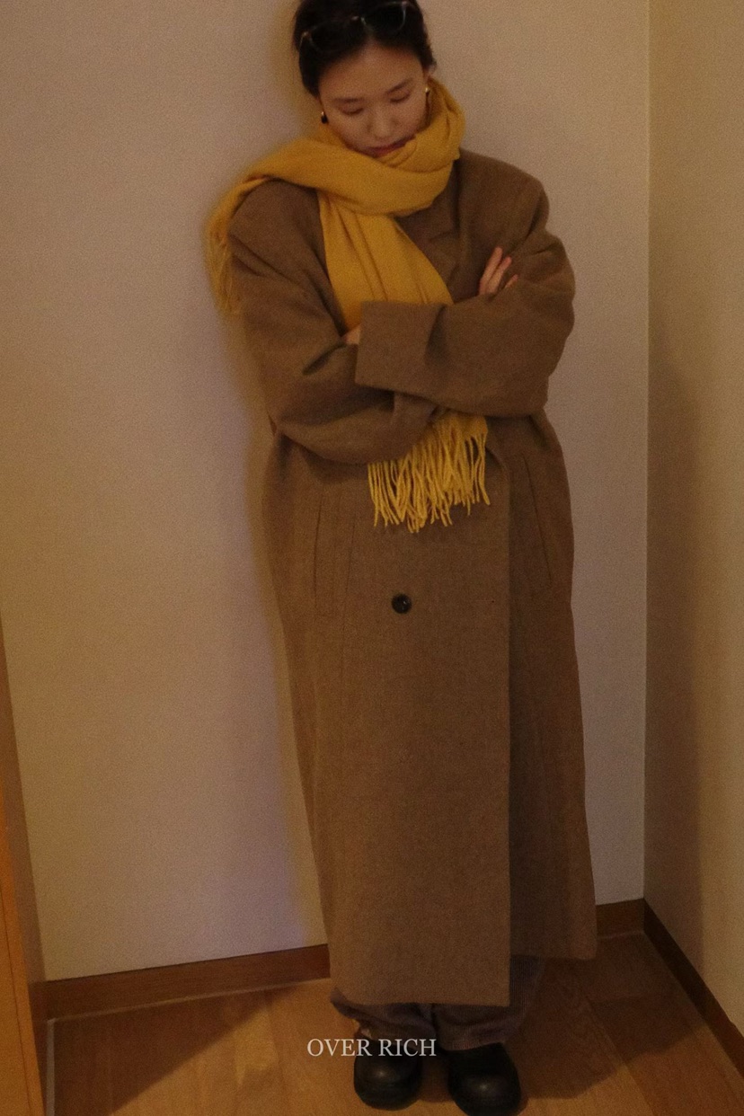 OVER RICH東大門㊣代購女士新品人氣推薦真品熱賣中長款大衣OVER RICH中長款大衣