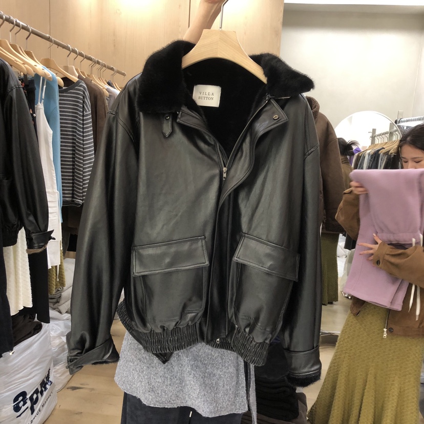 VILLABUTTON東大門㊣直郵女士新款時尚25秋冬推薦休閑夾克貂皮VILLABUTTON夾克圖色2