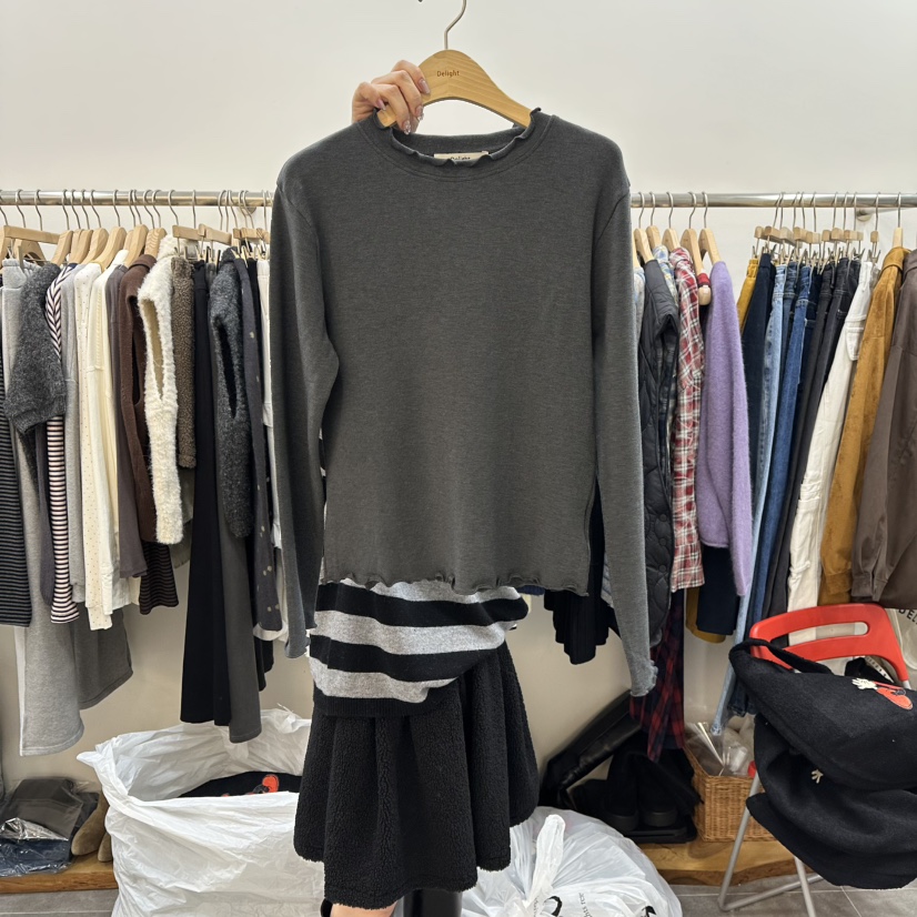 DELIGHT-L東大門㊣實拍女士新品推薦25秋冬熱賣長袖T恤荷葉邊DELIGHT-L長袖T恤圖色2