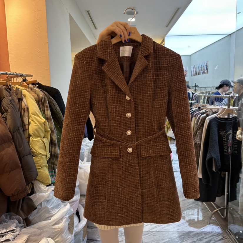 MIENNE韓國代購㊣女士新款休閑真品熱賣25秋冬連衣裙花呢腰帶MIENNE連衣裙圖色2