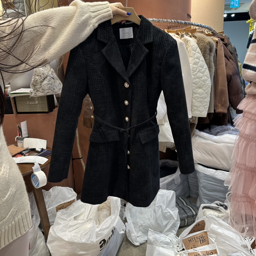 MIENNE韓國代購㊣女士新款休閑真品熱賣25秋冬連衣裙花呢腰帶MIENNE連衣裙圖色3