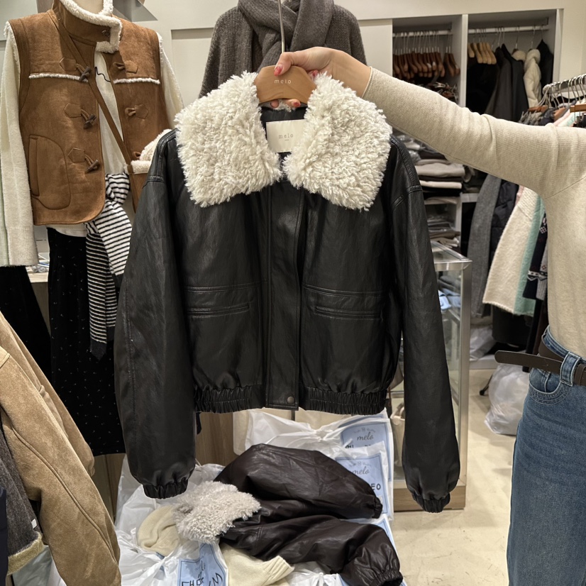 MELO韓國直郵㊣女士新款推薦熱賣時尚真品人氣25秋冬夾克皮革MELO夾克圖色2