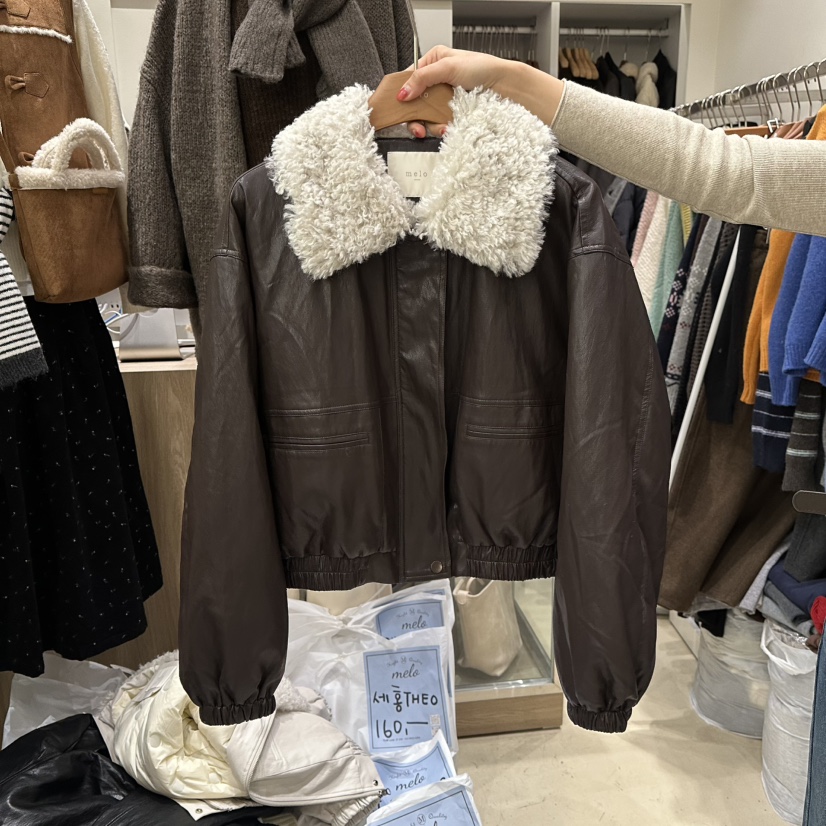 MELO韓國直郵㊣女士新款推薦熱賣時尚真品人氣25秋冬夾克皮革MELO夾克圖色3