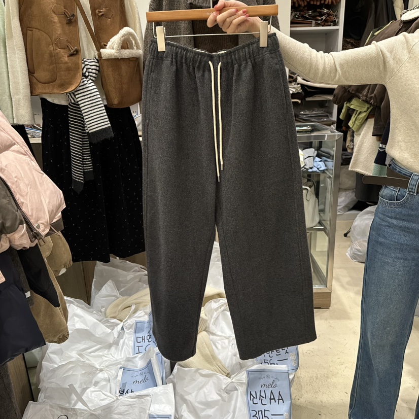 MELO東大門㊣代購女士新款熱賣時尚休閑推薦休閑褲羊毛綁帶MELO休閑褲圖色3
