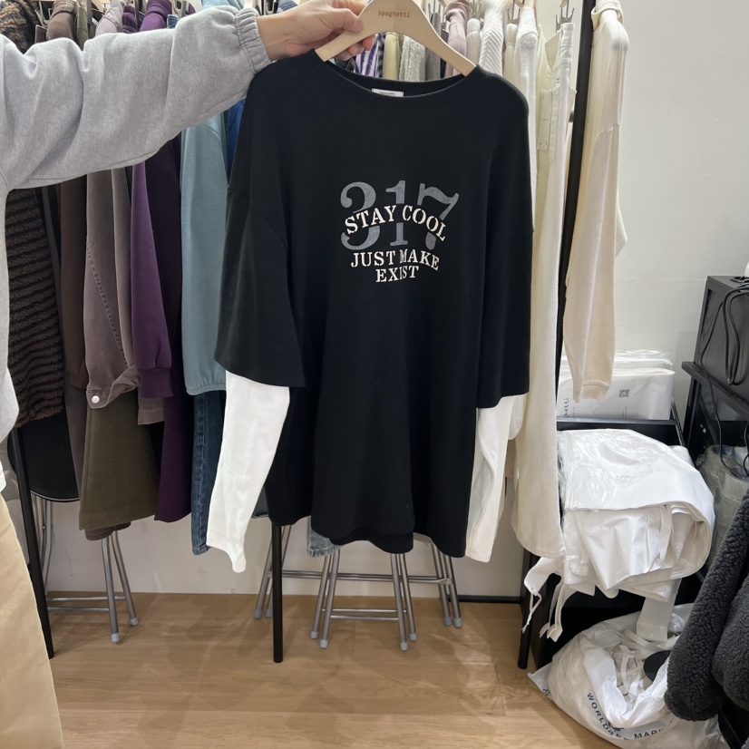 SPAGHETTI東大門㊣代購女士新款時尚真品推薦長袖T恤假兩件spaghetti長袖T恤圖色2