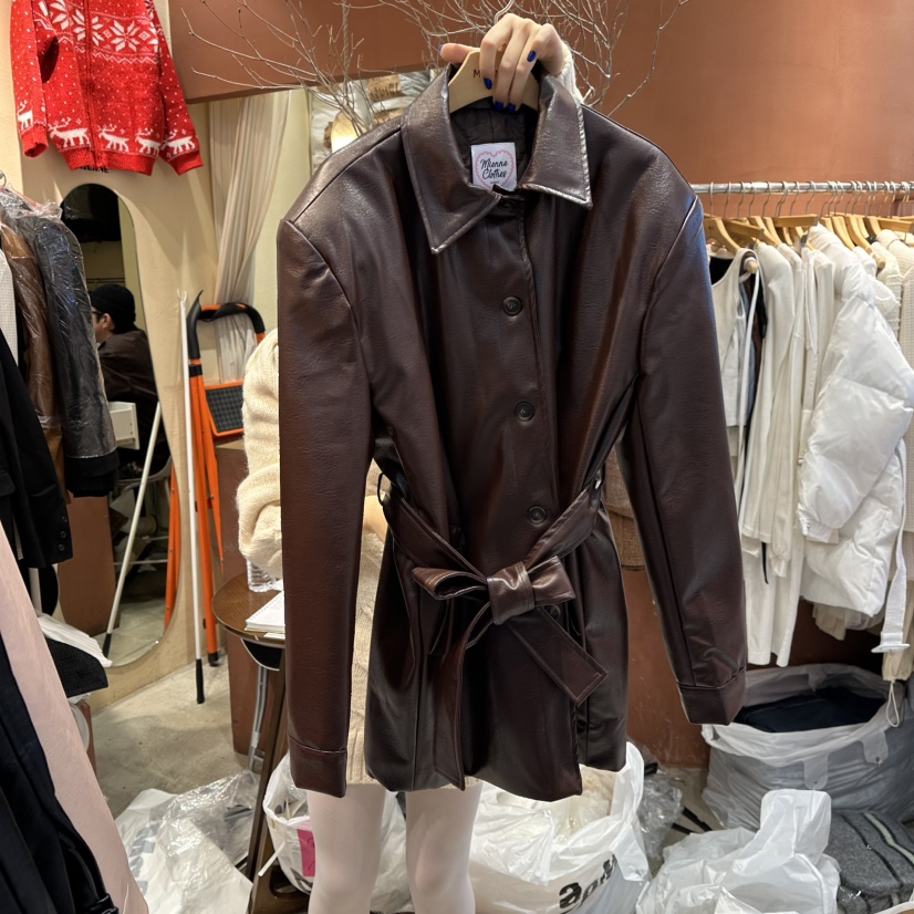 MIENNE東大門㊣直郵女裝新款熱賣人氣真品夾克中長款含腰帶MIENNE夾克圖色2