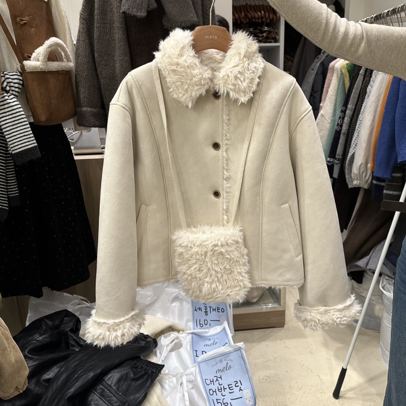 MELO韓國代購㊣女士新款推薦職業休閑真品時尚夾克皮草含包MELO夾克