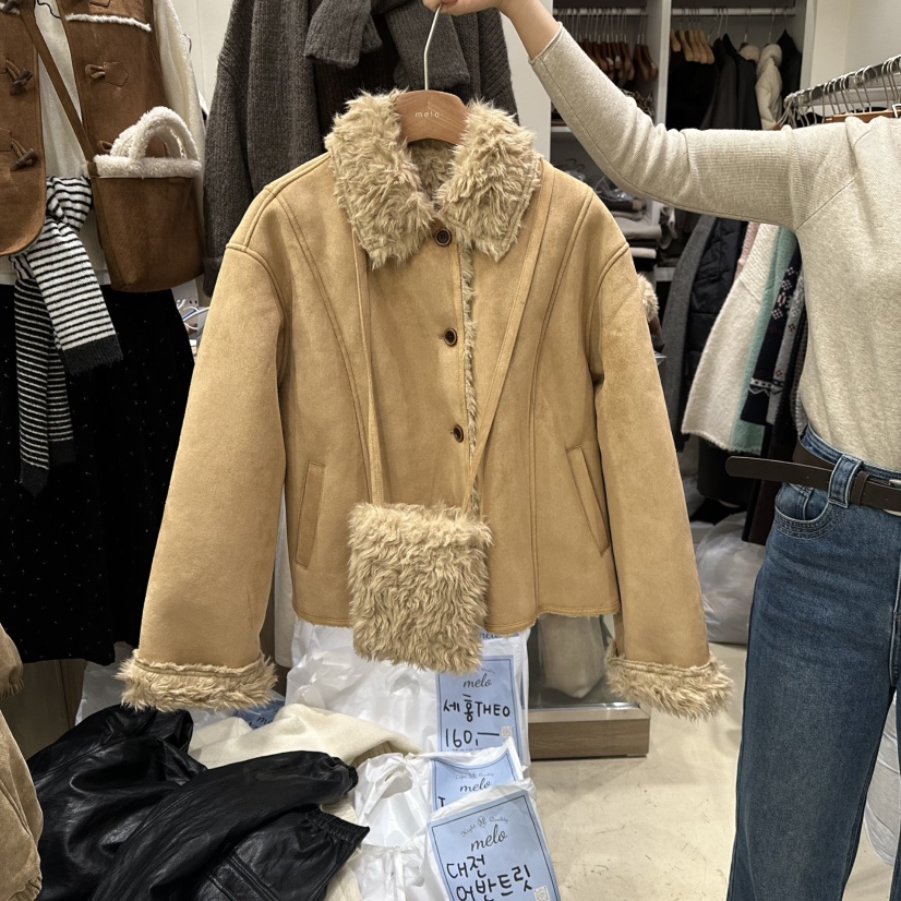 MELO韓國代購㊣女士新款推薦職業休閑真品時尚夾克皮草含包MELO夾克圖色2