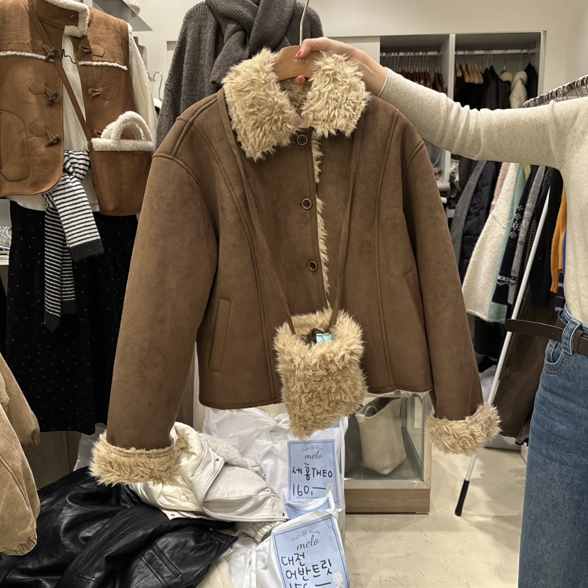 MELO韓國代購㊣女士新款推薦職業休閑真品時尚夾克皮草含包MELO夾克圖色3