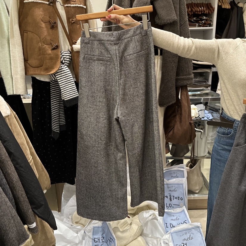 MELO韓國代購㊣女裝新品時尚休閑推薦25秋冬熱賣休閑褲人字紋MELO休閑褲