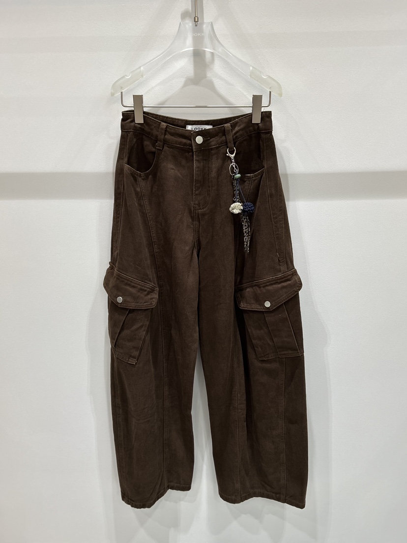 LOOKK東大門㊣實拍女士新款25秋冬休閑休閑褲含飾品口袋羊毛LOOKK休閑褲