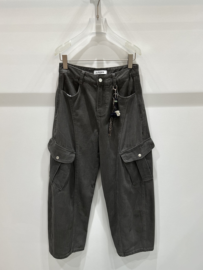 LOOKK東大門㊣實拍女士新款25秋冬休閑休閑褲含飾品口袋羊毛LOOKK休閑褲圖色3