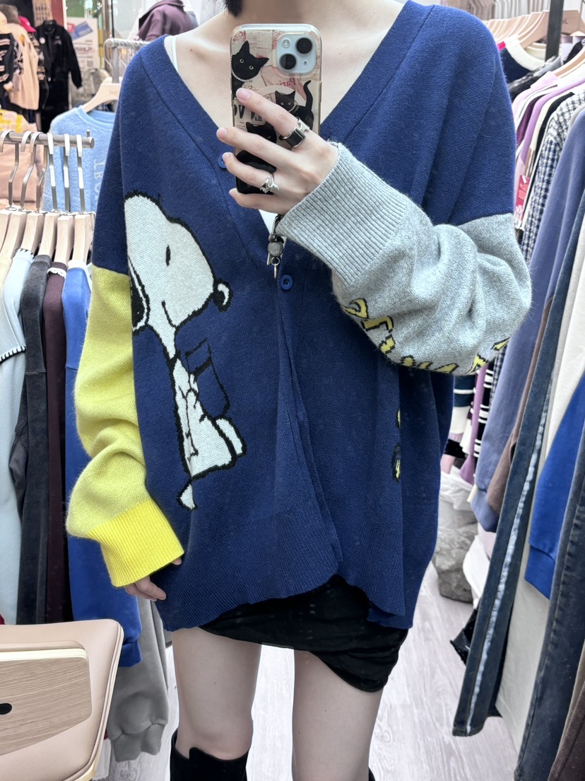 STICK WITH東大門㊣直郵女士新款真品推薦針織衫史努比開衫STICK WITH針織衫