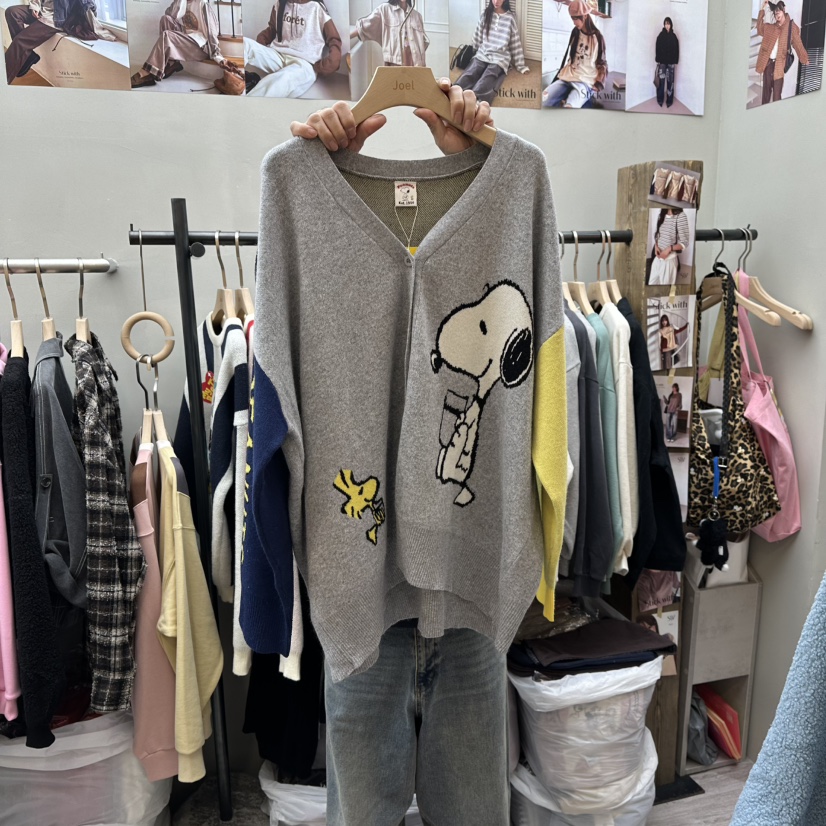 STICK WITH東大門㊣直郵女士新款真品推薦針織衫史努比開衫STICK WITH針織衫圖色2