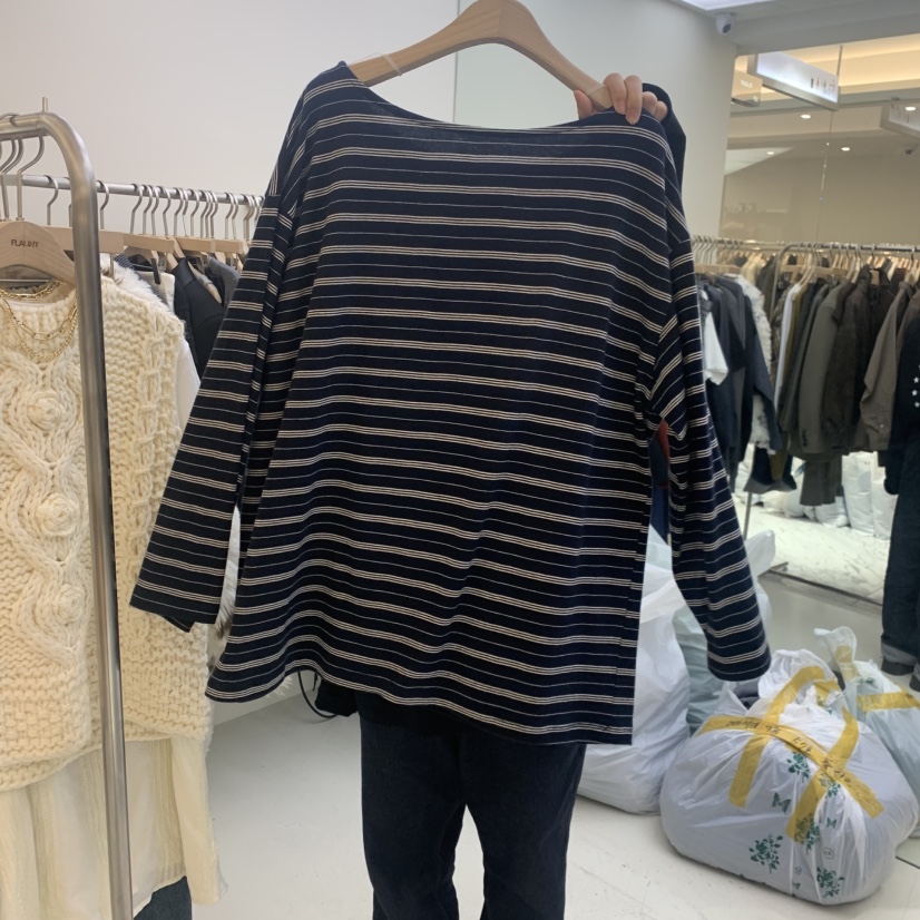 FLAUNT東大門㊣直郵女裝新品真品熱賣25秋冬長袖T恤船領寬松FLAUNT長袖T恤