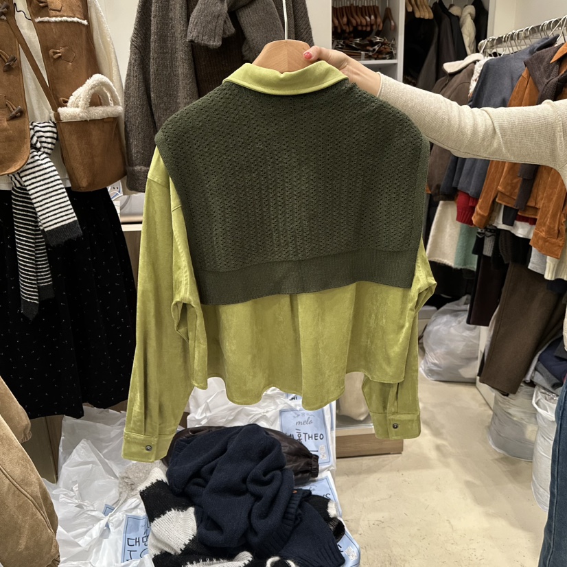 MELO韓國直郵㊣女士新款職業真品人氣襯衫蕾絲衫絨面革披肩MELO襯衫/蕾絲衫