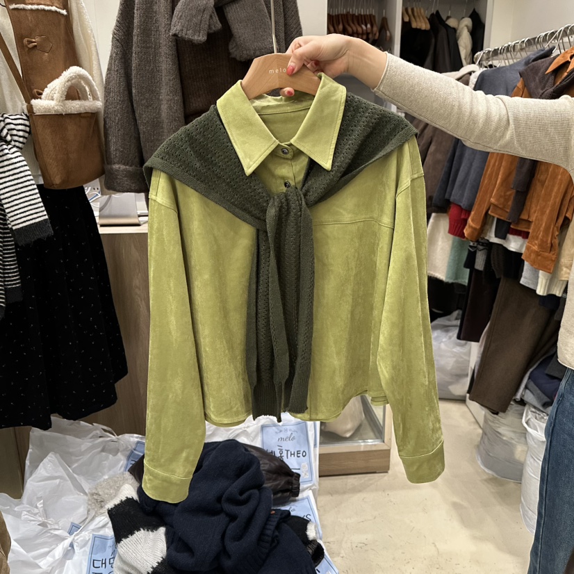 MELO韓國直郵㊣女士新款職業真品人氣襯衫蕾絲衫絨面革披肩MELO襯衫/蕾絲衫圖色3