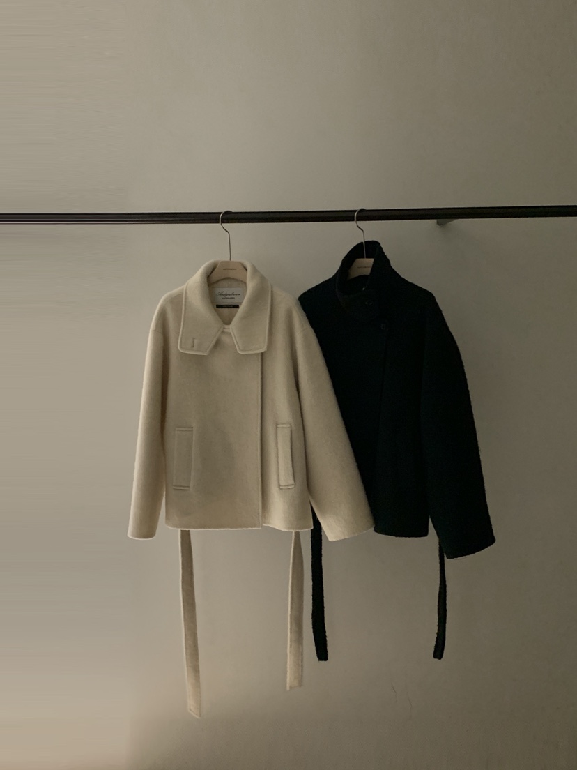 ANDYOUBROWN韓國直郵㊣女士新款休閑短款大衣含腰帶手工高領ANDYOUBROWN短款大衣