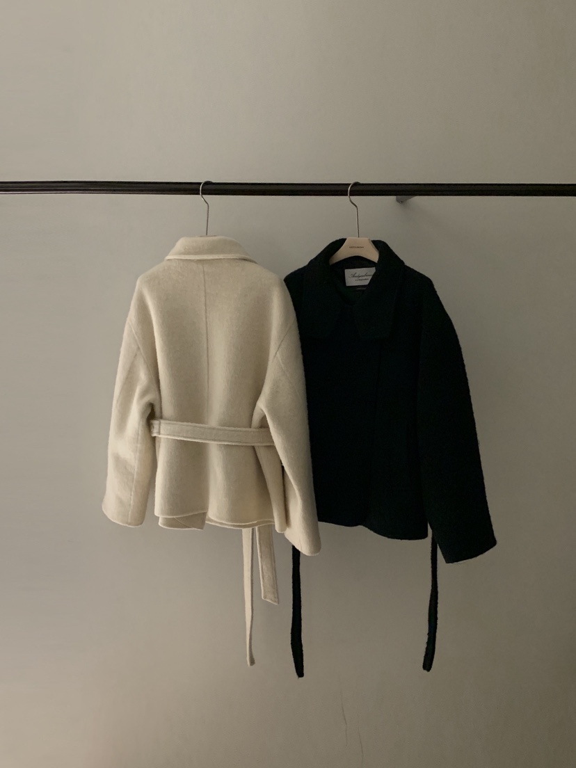 ANDYOUBROWN韓國直郵㊣女士新款休閑短款大衣含腰帶手工高領ANDYOUBROWN短款大衣