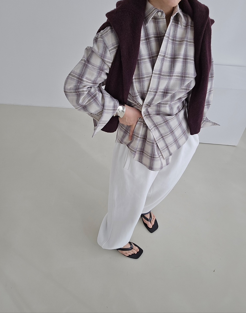 J SHOP東大門㊣實拍女裝新款人氣25秋冬襯衫蕾絲衫羊毛格紋J_SHOP襯衫/蕾絲衫