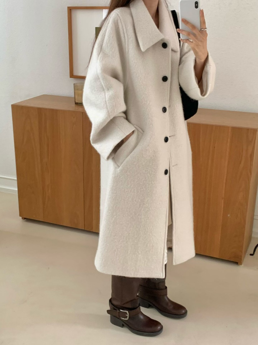 SOFTNESS韓國代購㊣女裝新品人氣真品25秋冬中長款大衣羊駝毛Softness/Cosmic中長款大衣