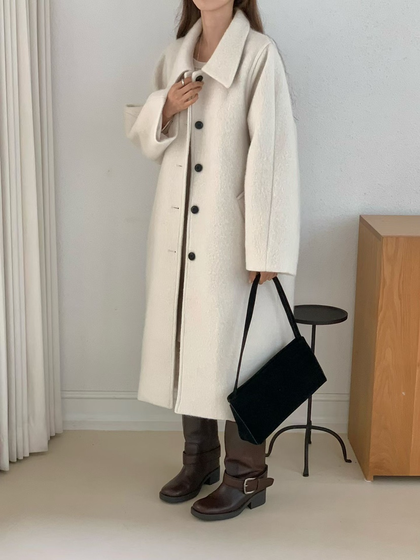 SOFTNESS韓國代購㊣女裝新品人氣真品25秋冬中長款大衣羊駝毛Softness/Cosmic中長款大衣