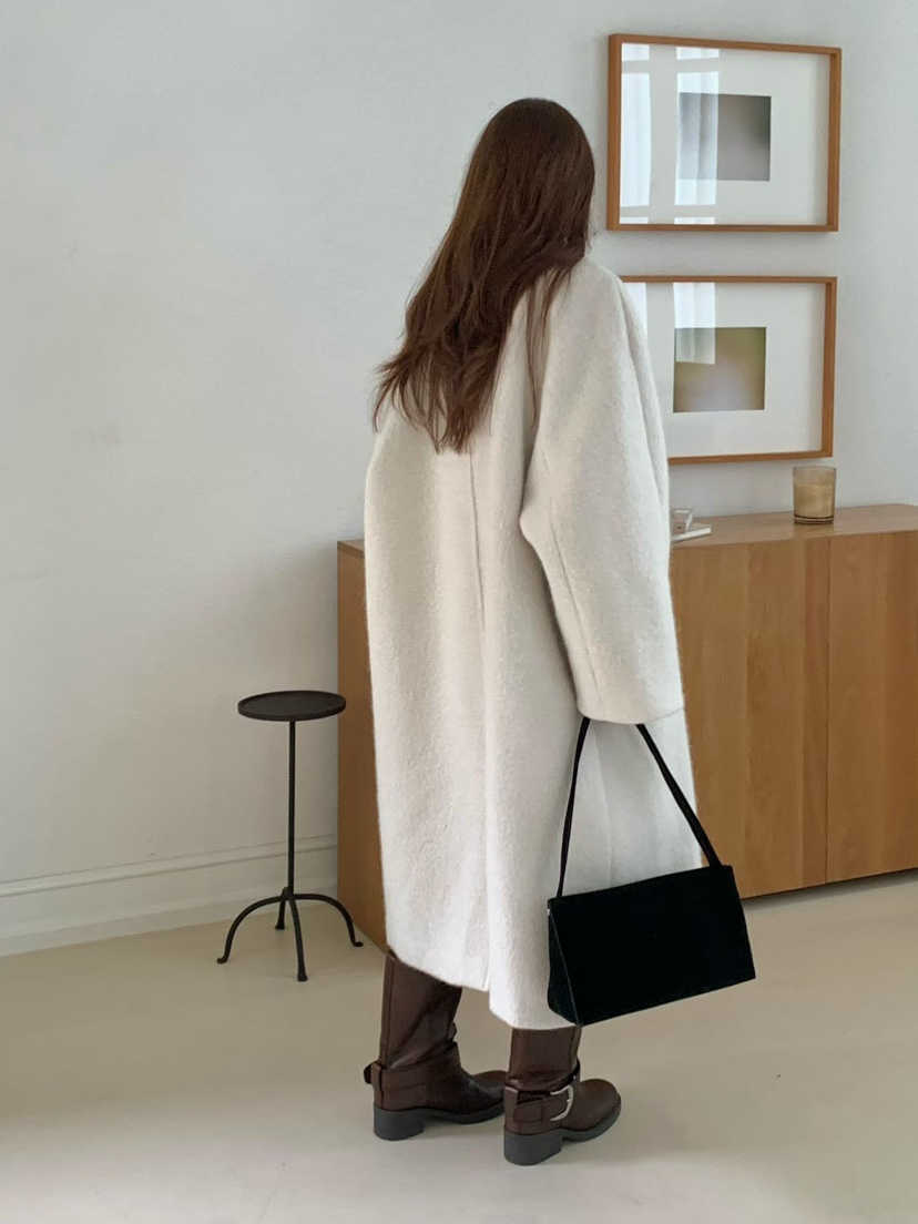 SOFTNESS韓國代購㊣女裝新品人氣真品25秋冬中長款大衣羊駝毛Softness/Cosmic中長款大衣