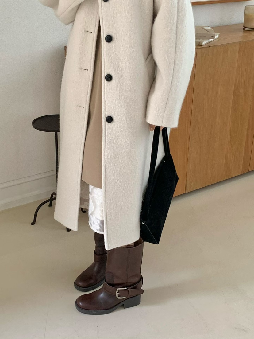 SOFTNESS韓國代購㊣女裝新品人氣真品25秋冬中長款大衣羊駝毛Softness/Cosmic中長款大衣